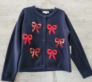 Threaded Leaf Coquette Bow Cardigan Sweater Navy Size XL Heavyweight Preppy New